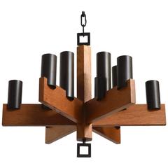 Teak and Enameled Metal Chandelier by Uno and Osten Kristiansson for Luxus