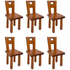 Set of Six Rustic Wooden Dining Chairs 11