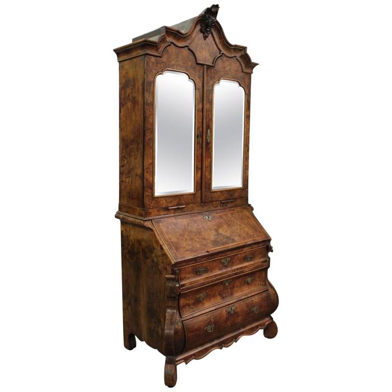 18th Century Dutch Baroque Burl Walnut Secretary Cabinet For Sale At