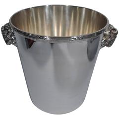 Christofle Modern Neoclassical Silver Plate Ice Bucket with Ram's Head Handles