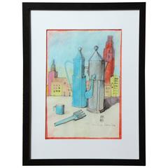 Rare dessin postmoderne d'Aldo Rossi
