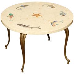 Whimsical Italian 1960s Low Table Inlaid with Marine Life