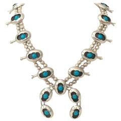 1970's Navajo Sterling and Turquoise Naja Squash Blossom Necklace 2
