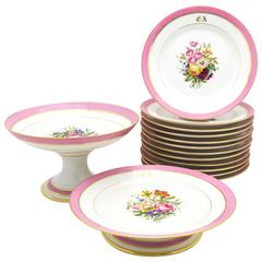 Set of French Pink Floral Dessert Set with 12 Plates and Two Footed Compotes 7