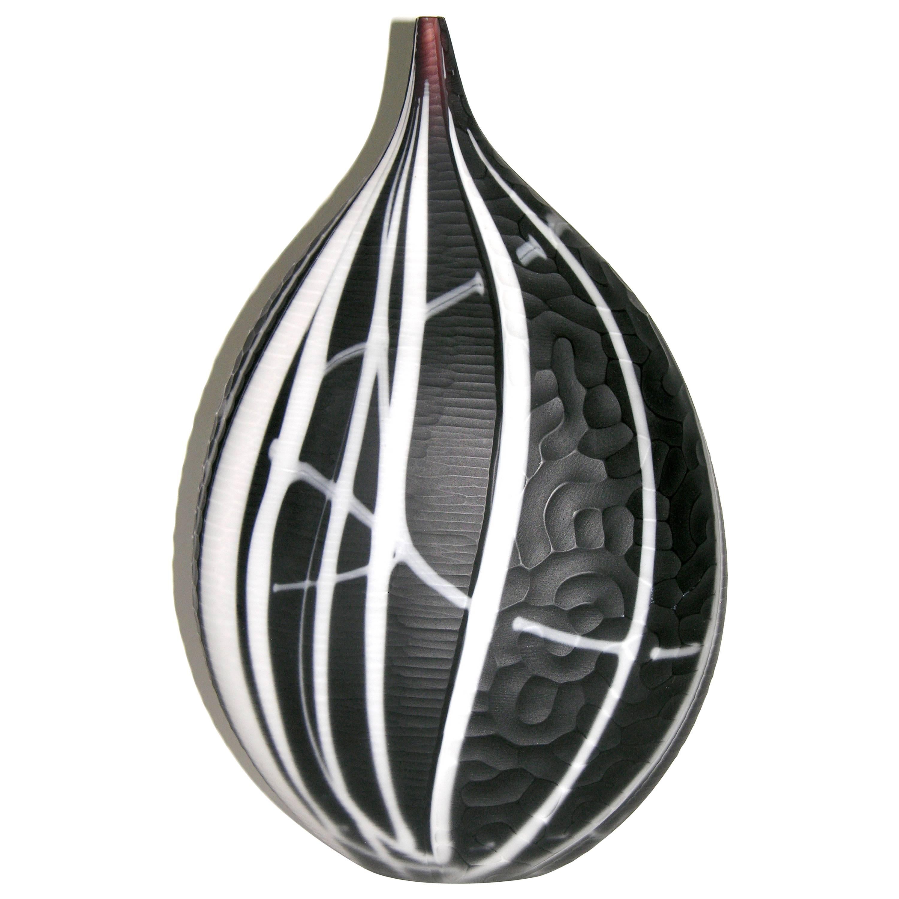 Alberto Dona 1980s Italian Modern Purple Black and White Murano Art Glass Vase