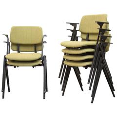 Set of Six Prouve Style Upholstered Stacking Chairs