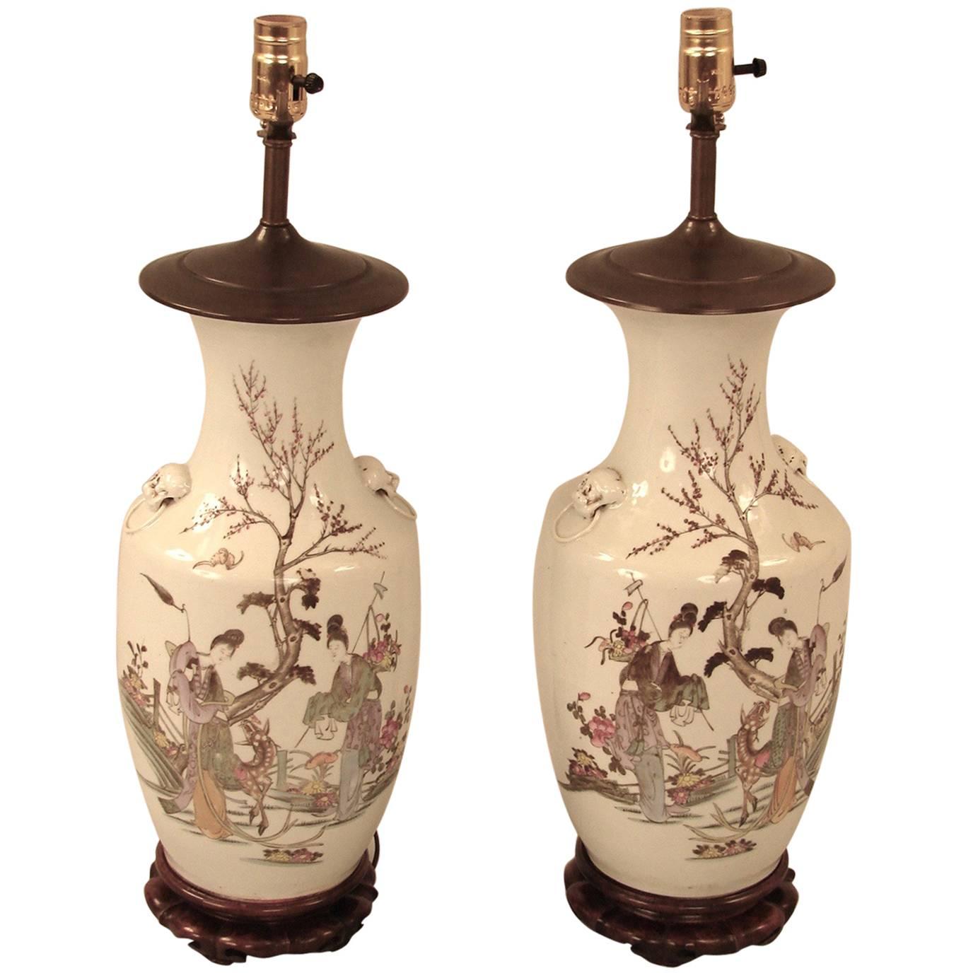 Pair of Nineteenth Century Porcelain Chinese Vases Now as Lamps