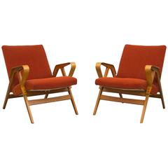 Pair of 1950s Alvar Aalto Style Bent Plywood Lounge Chairs