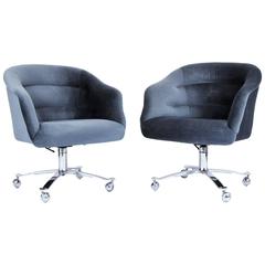 Pair of Plush Mohair Upholstered Chairs Designed by Ward Bennett