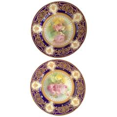 Antique Royal Doulton Rose Plates Signed W. Slater, circa 1920s, Hand-Painted