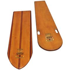Antique Pair of 1920s Paipo Surfboards 'Hotel Boards' with Hawaiian Crest
