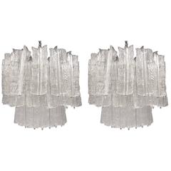 Glamorous Pair of Chandeliers by Toni Zuccheri for Venini