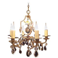 Attributed to French Maison Baguès Painted Iron and Crystal Chandelier