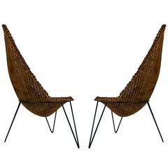 1950 Large and Rare Pair of Rattan Armchairs Attributed to Mathieu Matégot 1
