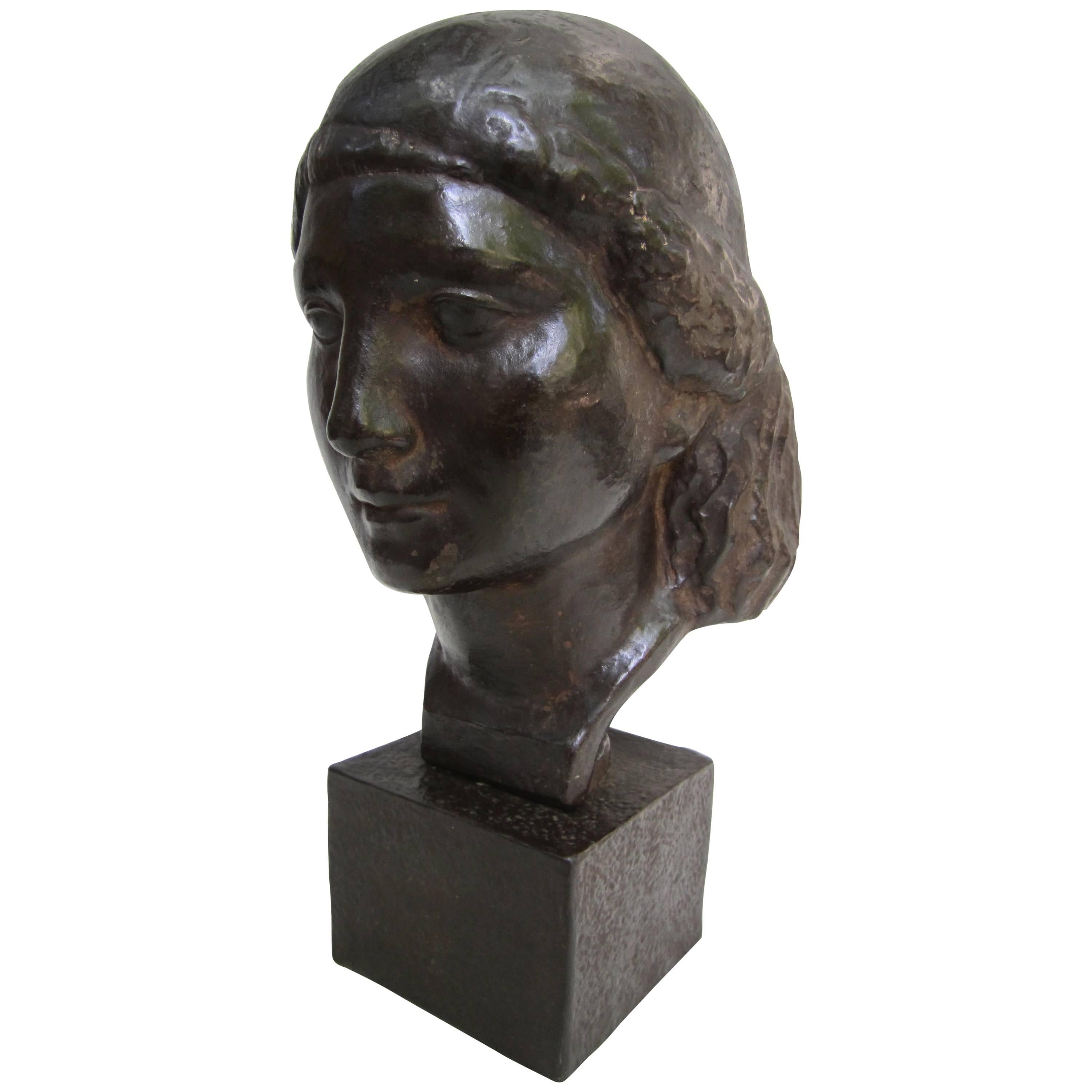 Terracotta Woman's Head Attributed to Androusov, circa 1950 For Sale