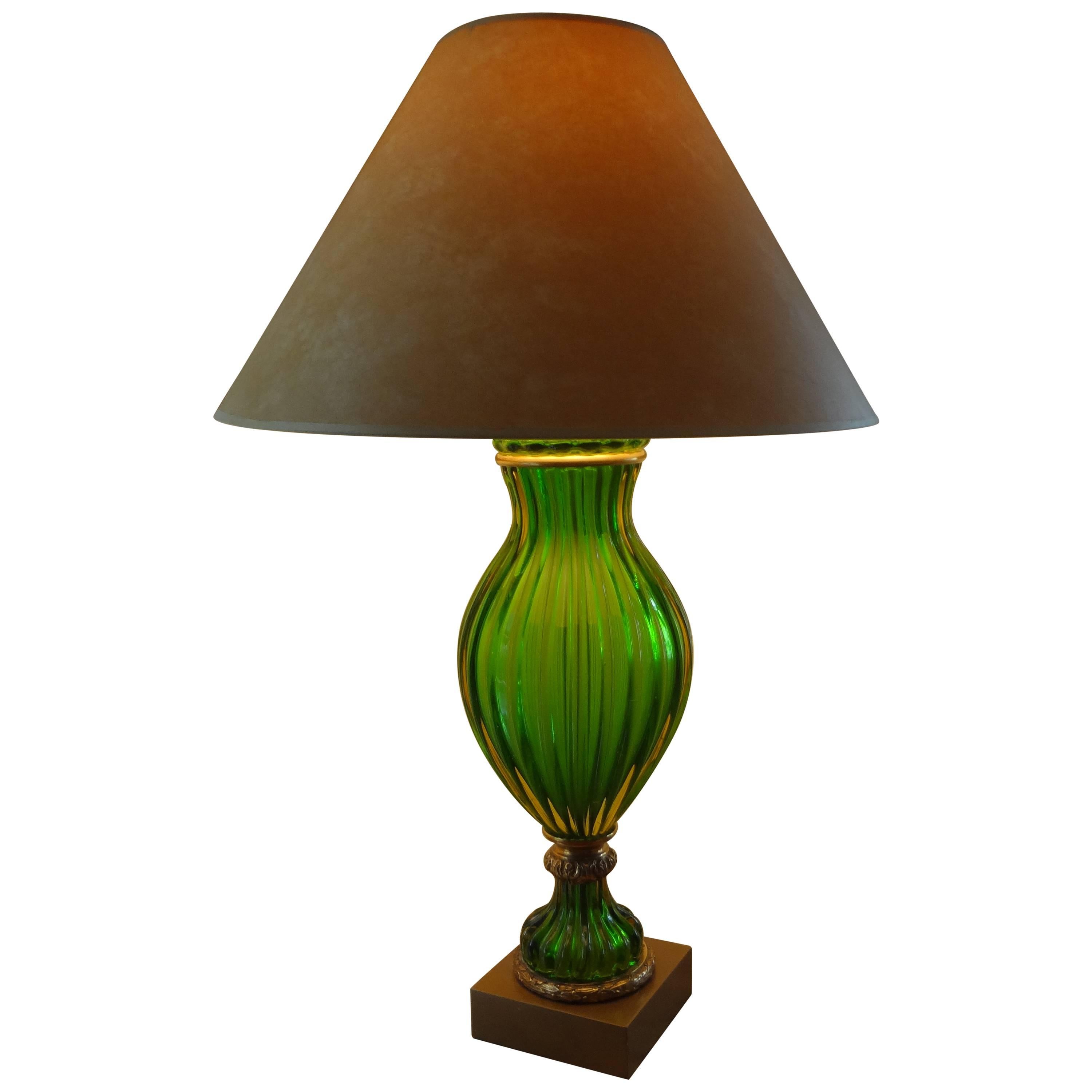 Mid-Century Italian Green Murano Glass Lamp