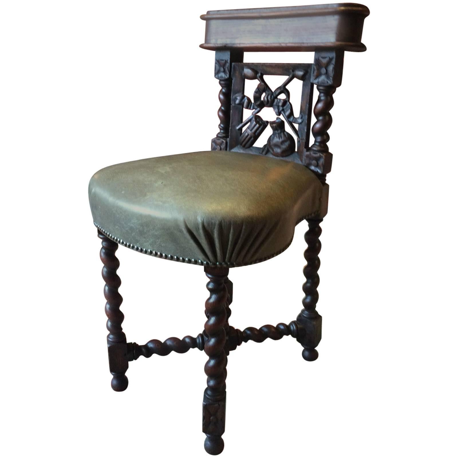 Antique Cock Fighting Chair Solid Oak, 19th Century Victorian Barley Legs