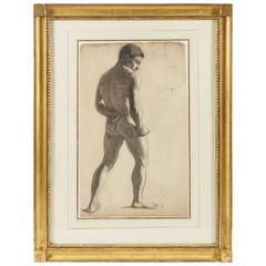 Large Charcoal on Paper Drawing of a Male Nude by Lucien Laurent-Gsell