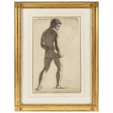 Grand dessin au fusain sur papier d'un nu masculin par Lucien Laurent-Gsell