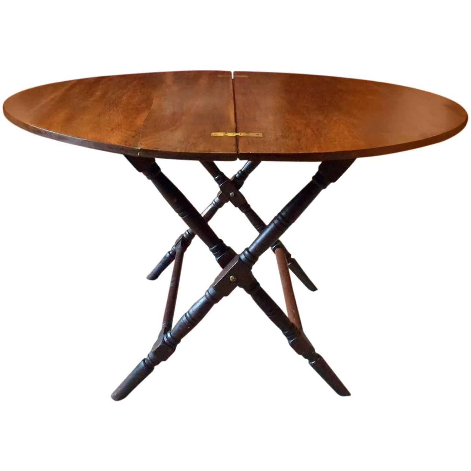 Antique 19th Century Mahogany Folding Campaign Table, Thornton and