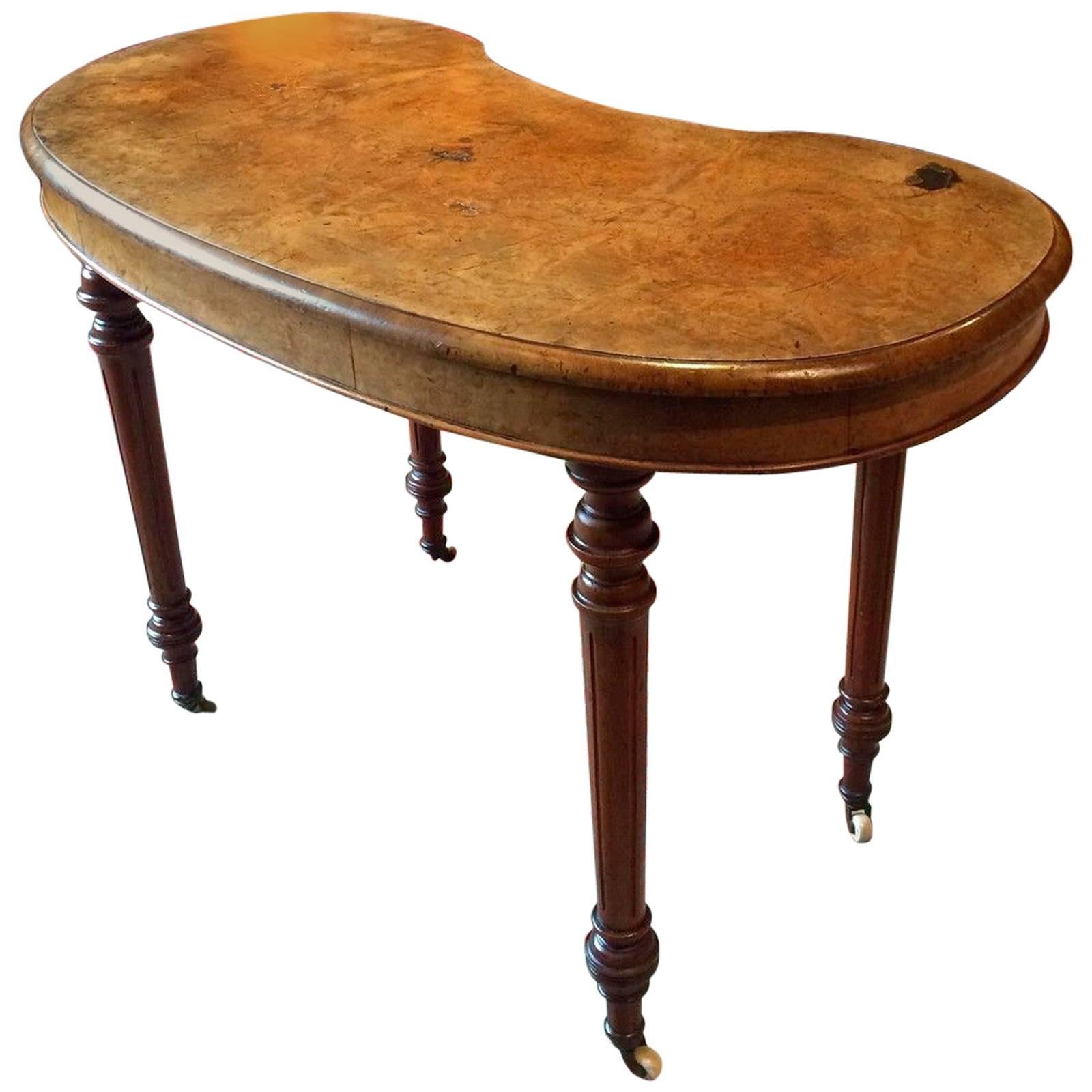 Antique Edwardian Walnut Kidney Shaped Writing Desk Table