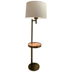 Mid-Century Brass Floor Lamp, with Swivel Cerused Wood Tray Table