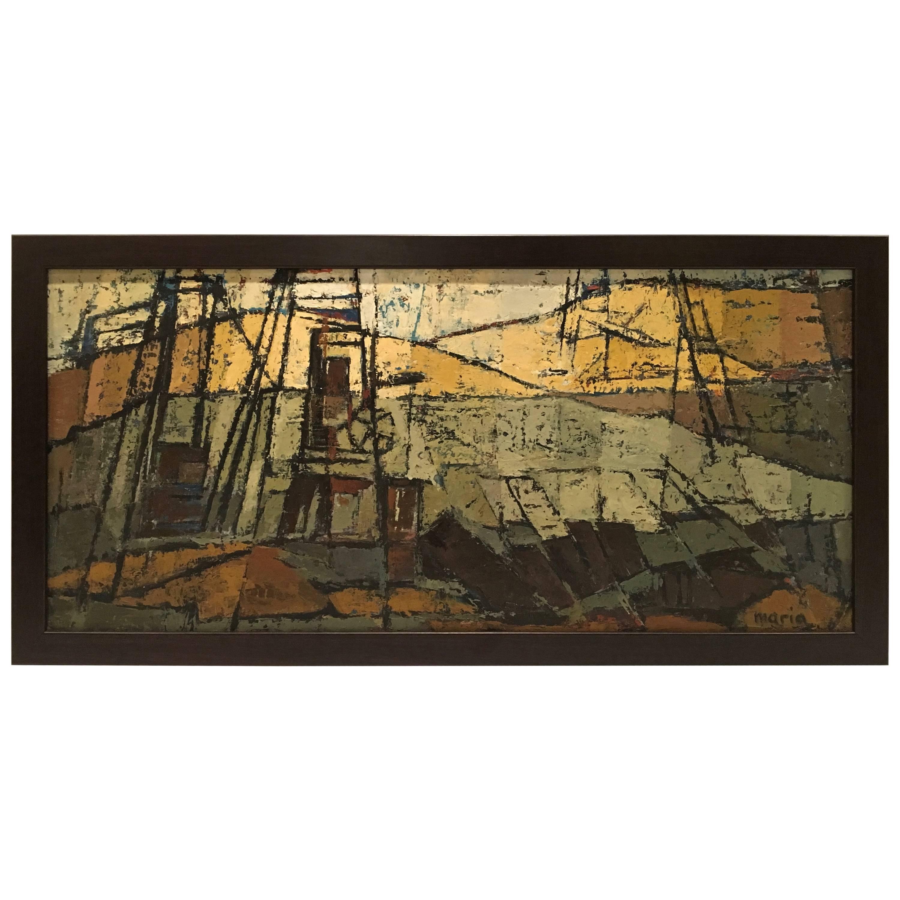Cubist Modern Abstract Oil on Board Painting, Signed by Artist For Sale