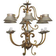 Italian Silver and Gold Leaf Six-Light Chandelier with Shades
