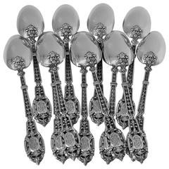 Puiforcat Masterpiece French Sterling Silver Tea Spoons Set 12 Pieces Mascaron