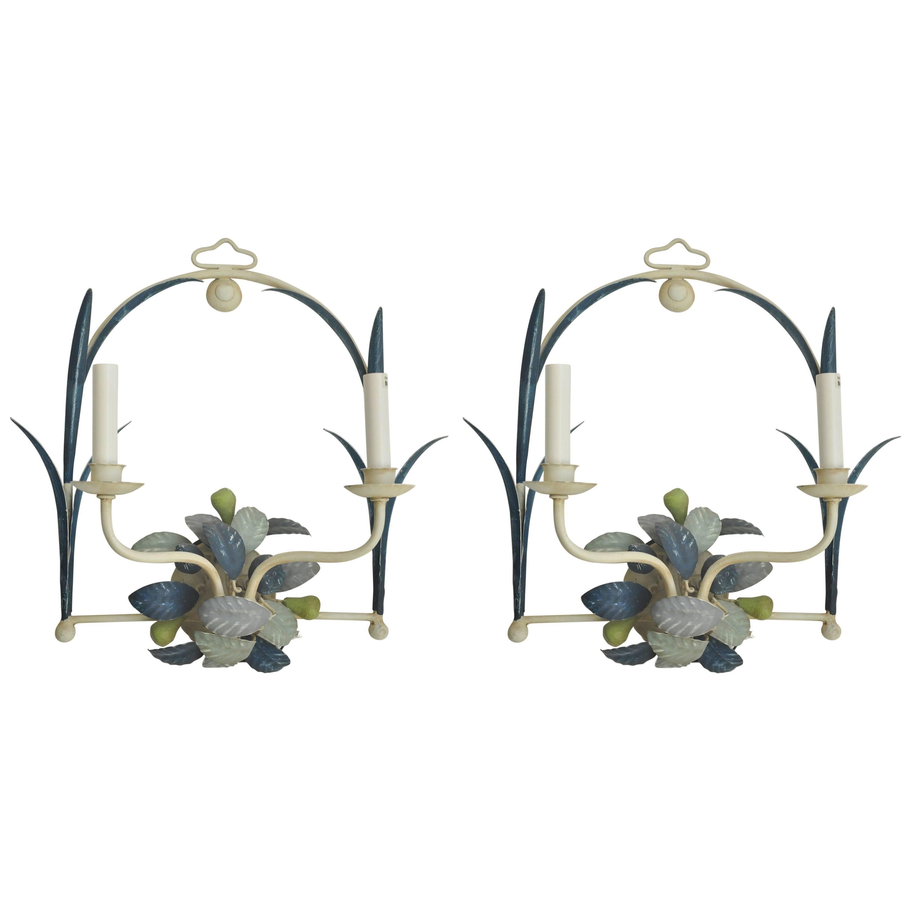 Italian Tole Floral Sconces, Pair For Sale