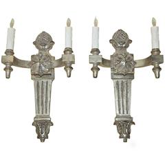 Pair of Paul Ferrante Silver Gilt Carved Wall Sconces