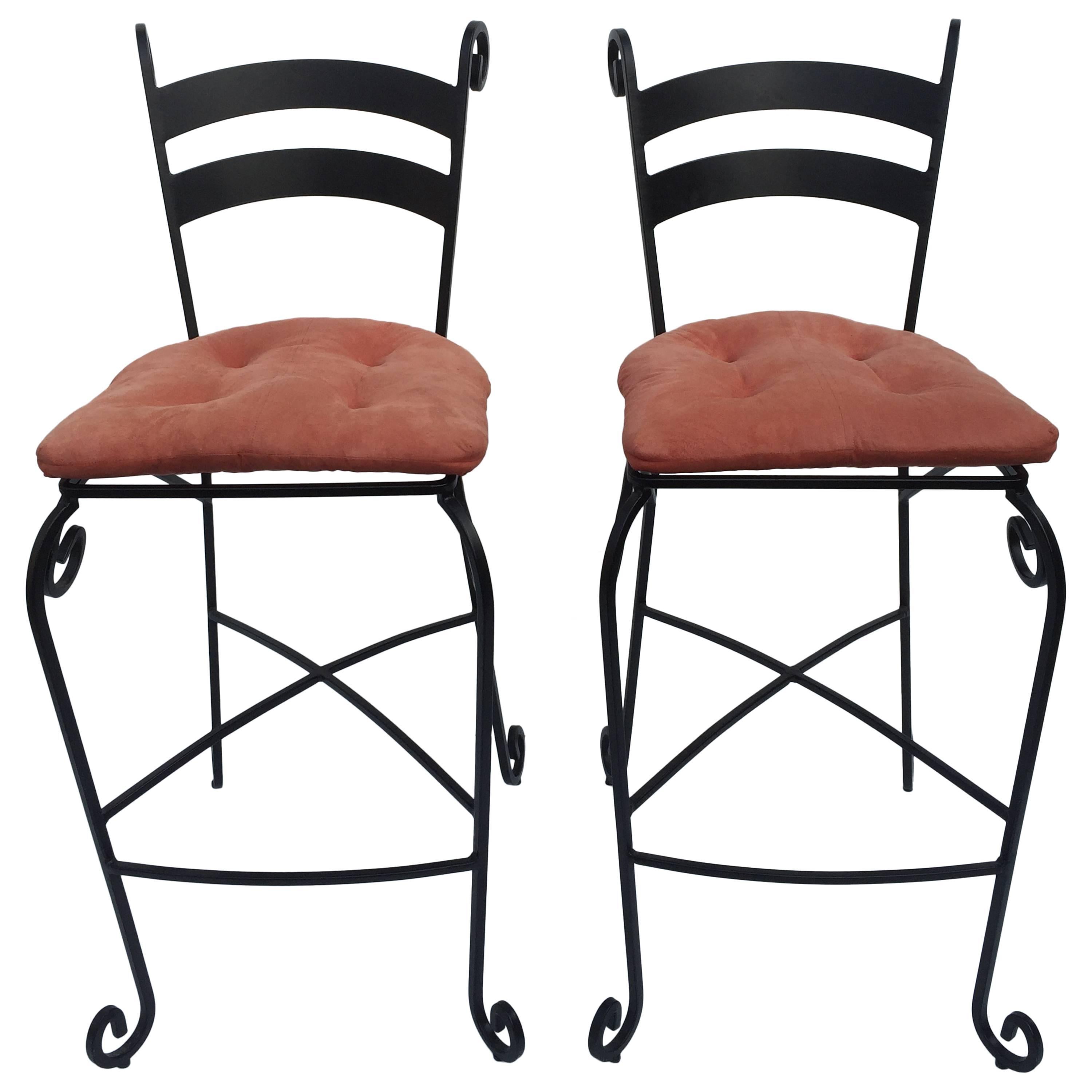 Pair of Tall Wrought Iron Bar Stools For Sale