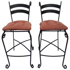 Pair of Tall Wrought Iron Bar Stools