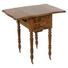 Antique Double Faced Bookmatched Walnut Louis Philippe Side Table with Drop Leaves