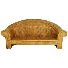 Woven Rattan and Bamboo Sofa in the Manner of Ralph Lauren