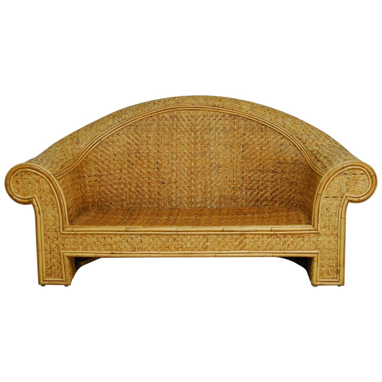 Woven Rattan and Bamboo Settee in the Manner of Ralph Lauren