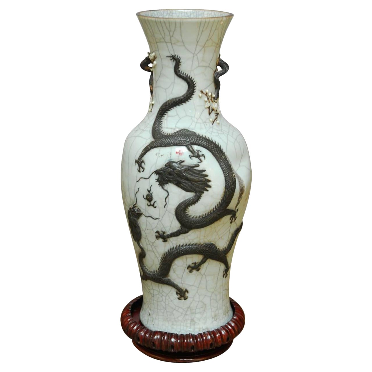Vase à dragon à glaçure craquelée de la dynastie chinoise Qing, avec erreur de cuisson