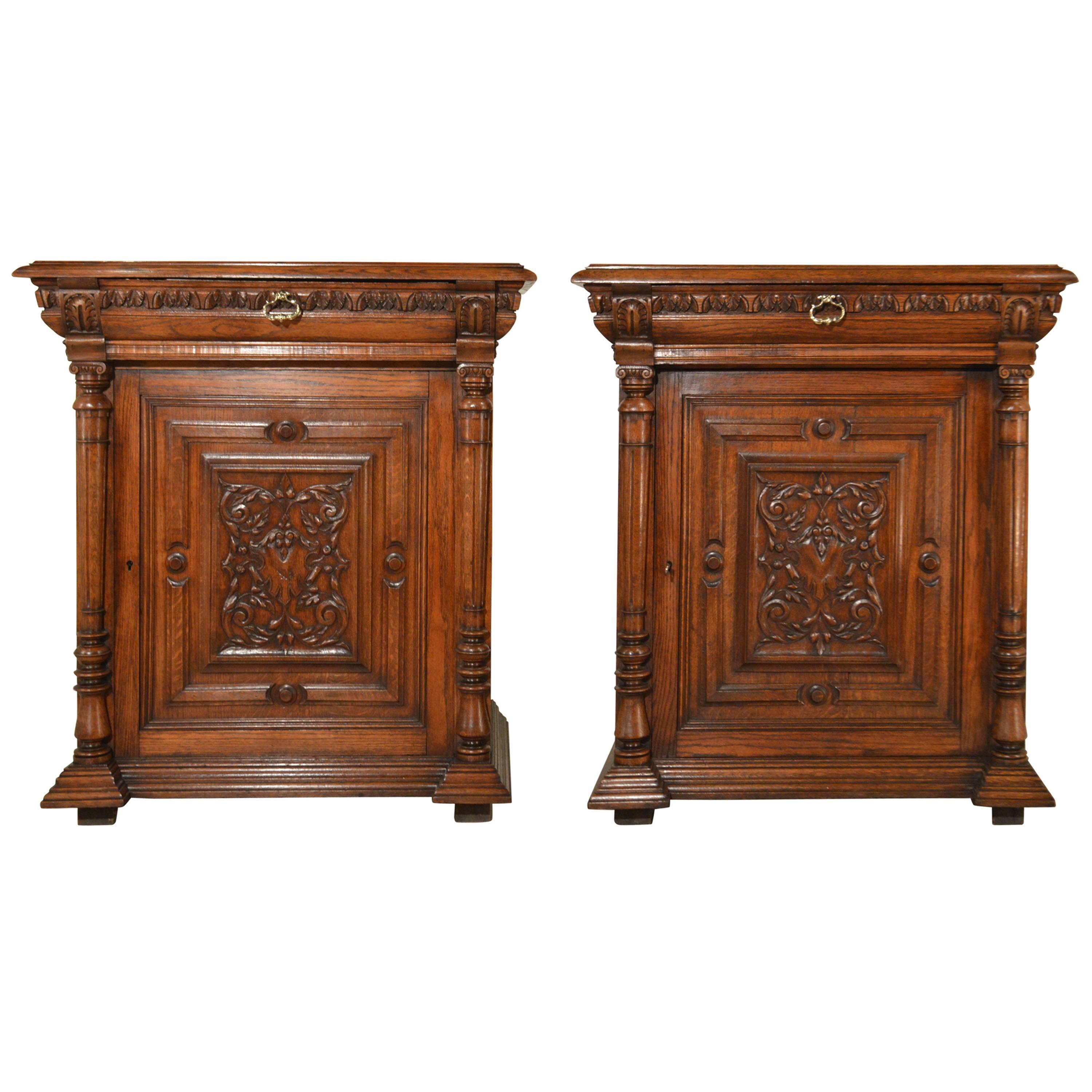 19th Century Pair of French Oak Cupboards