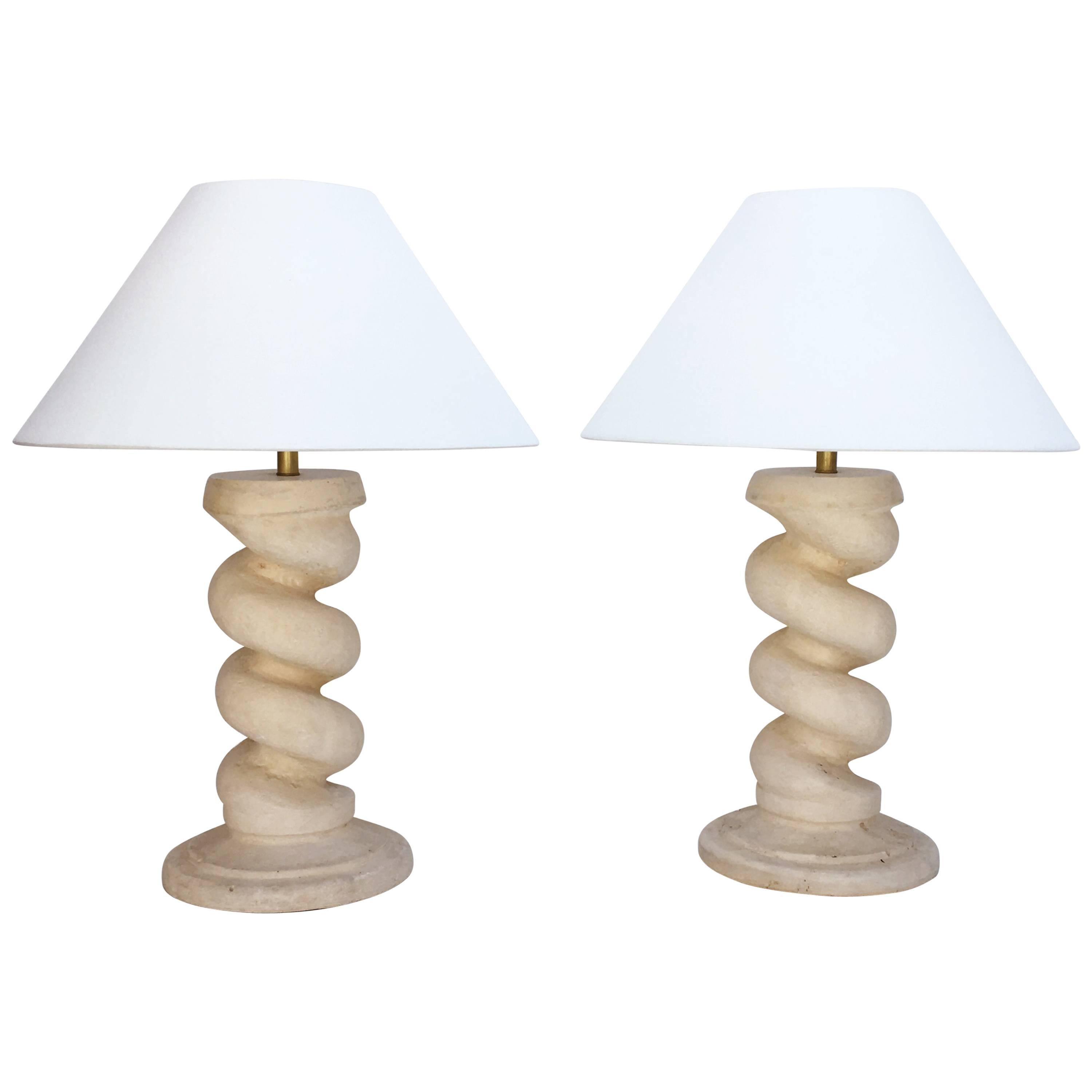 Pair of Plaster Spiral Column Lamps by Michael Taylor