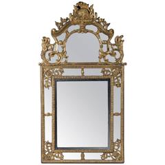 French Louis XIV Period, Hand-Carved Giltwood Front Top Mirror, circa 1700