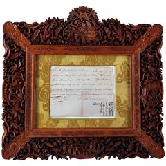 Antique China Trade Canton 1811  Framed Autograph HOUQUA  伍秉鉴; Wu Bingjian,