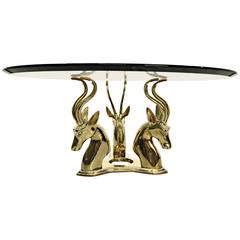 Hollywood Regency Style Solid Brass Antelope Coffee Table