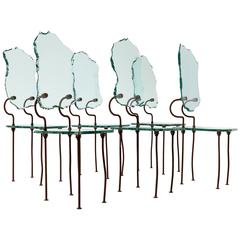 Set of Six Brutalist Glass Dining Chairs