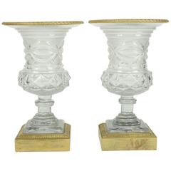 French Pair of Cut Crystal Medicis Vases Attributed to Baccarat, circa 1880