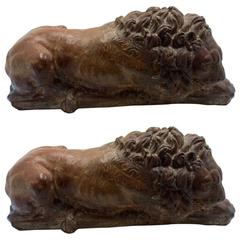 Pair of Terracotta Lions, after Canova, 19th Century 3