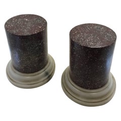 Pair of Grand Tour Porphyry Half Columns with White Marble Socles