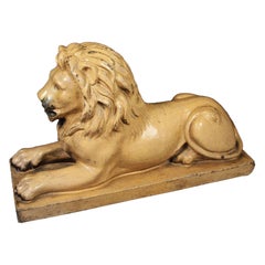 Antique Large Recumbent Lion of Glazed Stoneware from England