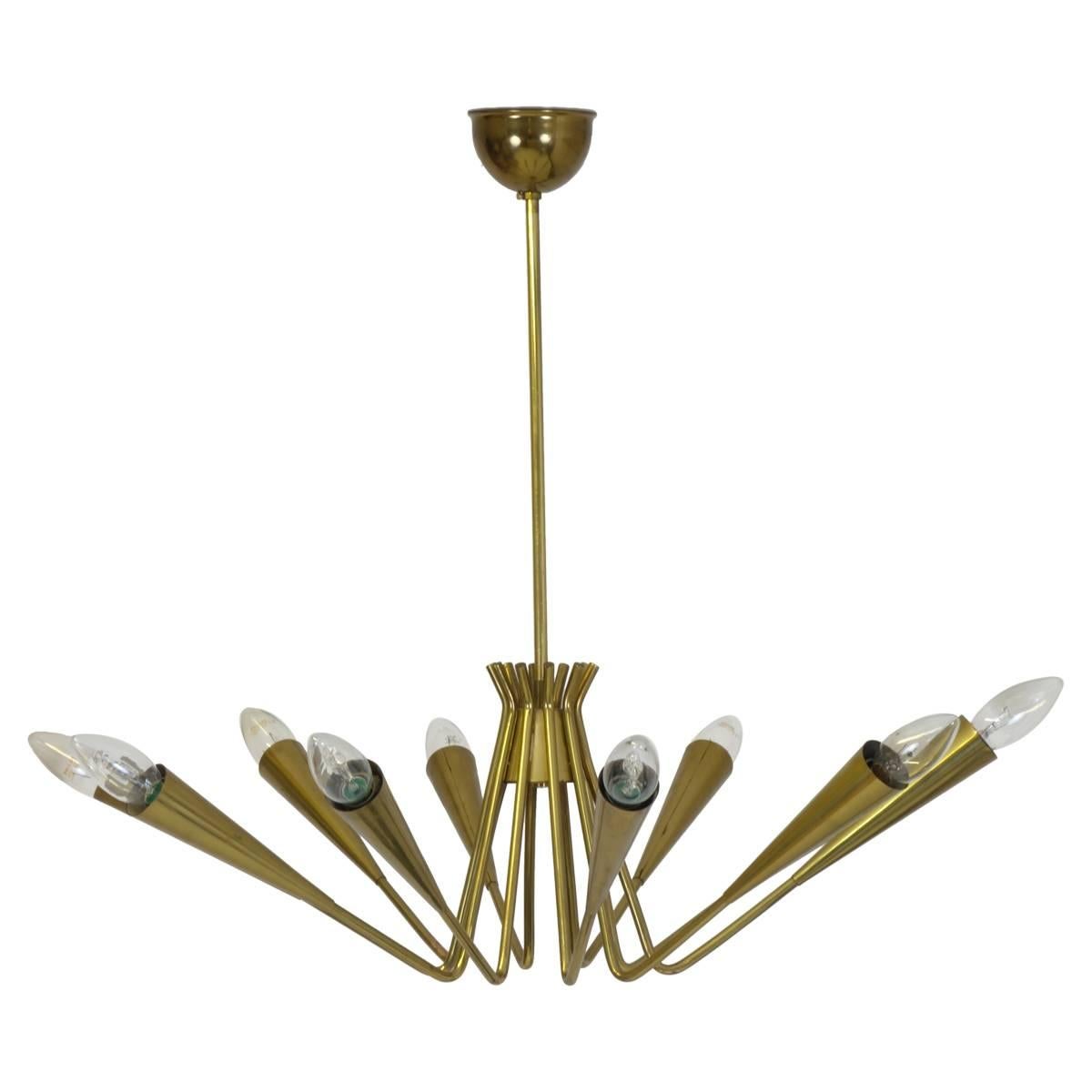 Large Chandelier Equipped with Ten Bulbs in Solid Brass Sputnik Age For Sale