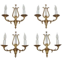 Vintage Set of Four French Directoire Style Brass Petitot Wall Sconces