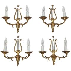 Set of Four French Directoire Style Brass Petitot Wall Sconces 9